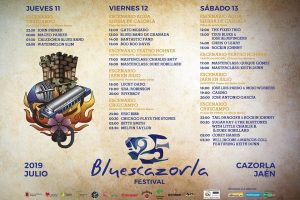 Cartel con horarios del 25 BluesCazorla Festival